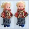 Puppenkleid Tunika langer Pullover Dunkelorange Ocker Grau für ein schlankes Puppenkind von 25 cm Größe gestrickt Bild 9