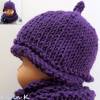 Strickset Mütze und Schlauchschal Baby Kleinkind Violett mit Häkelblüte Bild 10