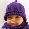 Strickset Mütze und Schlauchschal Baby Kleinkind Violett mit Häkelblüte Bild 9
