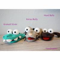 Häkelanleitungen für Handpuppen Krokodil Kroki, Katze Molly & Hund Bello ! Bild 1