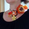 Kette gehäkelt Unikat Häkelkette Halskette Baumwolle Boho Collier orange braun gelb Einzelstück Bild 2
