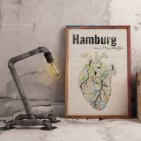 Stadtkarte HAMBURG - Deine Lieblingsstadt I Digitaldruck Stadtplan citymap City Poster Kunstdruck Stadt Karte Bild 1