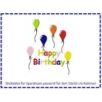 Stickdatei für Spardosen - Happy Birthday & Luftballons 10x10 Bild 1