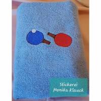 Handtuch,hellblau, 50x100 cm, mit "Tischtennis" und nach Wunsch mit Namen Bild 1