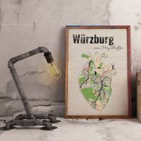 Stadtkarte WÜRZBURG - Deine Lieblingsstadt I Digitaldruck Stadtplan citymap City Poster Kunstdruck Stadt Karte Bild 1