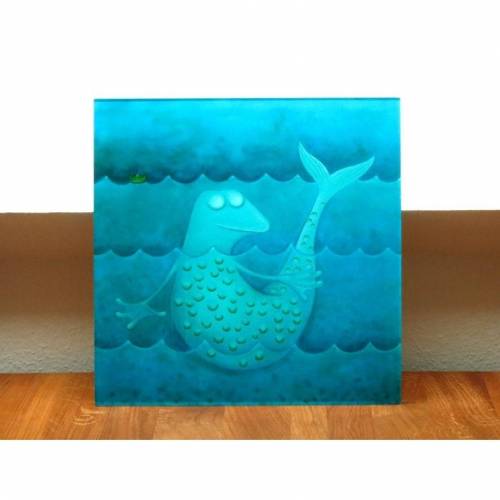 Meerjungfrosch, Druck hinter Acrylglas, Meer Bild, Nixe, Fabelwesen, Frosch Bild, Froschbild, witziges Bild, Kinderzimmer Bild, Geschenk