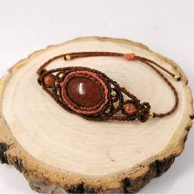 Makramee Armband mit Sonnenstein und Messing