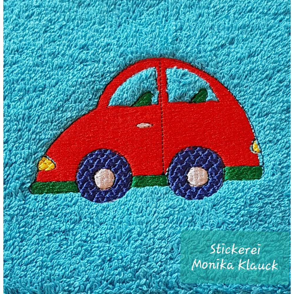 Gästetuch, 32X50, türkisblau, mit Stickmotiv "Auto" Bild 1