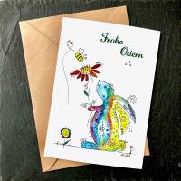 Osterkarte Frohe Ostern, Postkarte mit Kraftpapier-Umschlag, lustiger Oster-Hase Bild 3