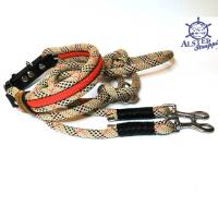 Leine Halsband Set beige rot schwarz weiß , für Hunde, verstellbar Bild 1
