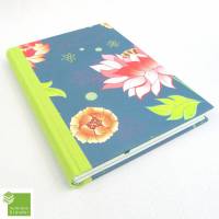 Notizbuch, Blumen, grün, blaugrau, DIN A5, 150 Blatt, handgefertigt Bild 1