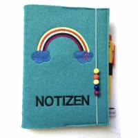 Besticktes Notizbuch aus Filz mit Stiftehalter ,,Regenbogen,, Bild 1
