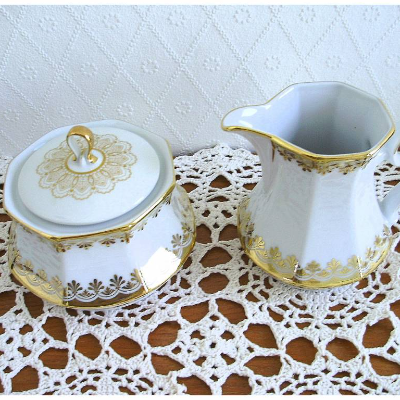 Vintage Milch & Zucker Set mit Golddekor von Winterling Marktleuthen aus den 70er Jahren
