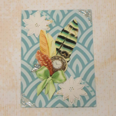 Glückwunschkarte zum Geburtstag, Feder, Brosche, Geburtstagskarte