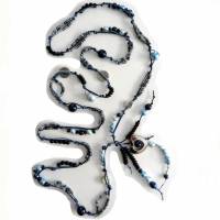 Knotenkette mit Perlen in Blau Grau Schwarz Umfang 140 cm Bild 3