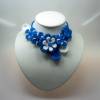 Kette gehäkelt Häkelkette Halskette Baumwolle Boho Collier blau weiß Einzelstück Bild 4
