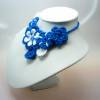 Kette gehäkelt Häkelkette Halskette Baumwolle Boho Collier blau weiß Einzelstück Bild 5