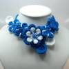 Kette gehäkelt Häkelkette Halskette Baumwolle Boho Collier blau weiß Einzelstück Bild 7