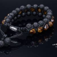 Herren Dreifach-Armband aus Edelsteinen Tigerauge Lava und Onyx mit Knotenverschluss, Makramee Armband, 8 mm Bild 5