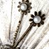 2 minimalistische Haarklemmen, Haarspangen,  mit Cabochon, Blume, Vintage-Stil, bronze, Haarnadeln,1 Bild 4