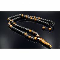 Herren Halskette aus Edelsteinen Onyx Lava Tigerauge und Hämatit mit Anhänger, Länge 61 cm Bild 1