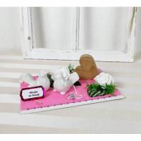 Geldgeschenk Hochzeit, Hochzeitsgeschenk, rosa, mit Tauben und Holzherz Bild 1