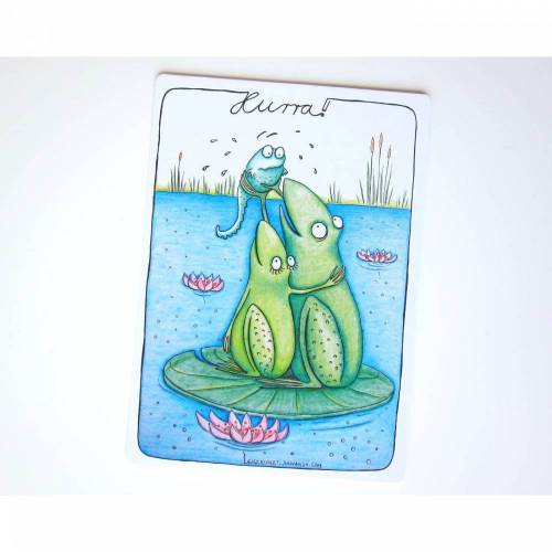 HURRA!, 7 Kunztpostkarten zur Geburt, Geburtsanzeige, Einladung Taufe, Nachwuchs, Baby, Geburt, Entbindung, Frosch Karte, Babykarte