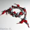 Macramé- Armband mit Perlen in den Farben Rot, Silber und Grau Bild 9