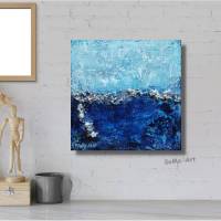 Kleines Kunstwerk, Acryl auf MDF Block, Meerblick in tollen Blautönen mit Blattsilber und Effektperlen, Wandkunst Bild 1
