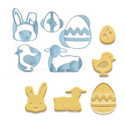 5er Oster Ausstecher Set │ aus Bio Kunststoff - lebensmittelecht│ Ausstechform Ostern │inkl. 2Rezepten │ Made in Germany │ Keksausstecher Kücken Lamm Osterhase Osterei (Oster Set)