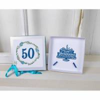 Geldgeschenk 50.ter Geburtstag, blau, Gutscheinverpackung, Box, Geschenkverpackung, Geburtstagsgeschenk Bild 1