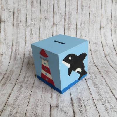 Spardose Meereswelt, maritime Holzspardose,personalisierbar