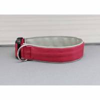 Hundehalsband, zweifarbig, rose rot, Uni, mit Kunstleder in hellgrau, kirschrot, grau, Hund, Halsband Bild 1
