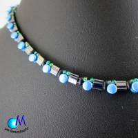 Wechsel-schmuck Magnet Glas-Perlen Collier mittel blau  Statement-Kette  ART 3678 Bild 1