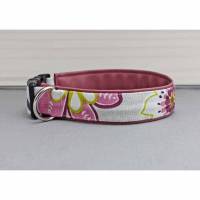 Hundehalsband mit Blumen, rosa und beige, mit Kunstleder in altrosa, abstrakt, edel, Hund, Halsband Bild 1