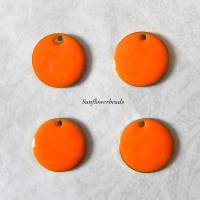 4 Stück Emaille Anhänger orange, rund, 16 mm Bild 1
