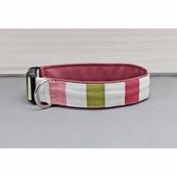 Hundehalsband mit Streifen, rosa, grün und weiß, gestreift, mit Kunstleder in altrosa, shabby, verspielt, niedlich, Hund, Halsband Bild 1