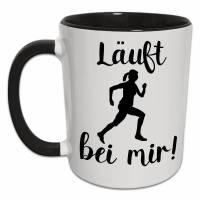 Originelle Geschenke für Läufer | Läuferin Tasse mit Spruch Läuft bei mir | Fitness Marathon Laufen Marathon Joggen Sport Frauen Geschenk Bild 1