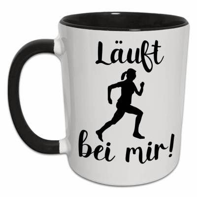 Originelle Geschenke für Läufer | Läuferin Tasse mit Spruch Läuft bei mir | Fitness Marathon Laufen Marathon Joggen Sport Frauen Geschenk