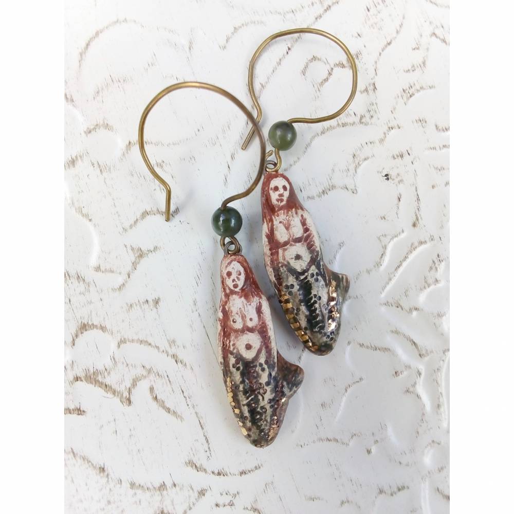 1 Paar Keramik Meermaid Ohrhänger in Laubgrün Bild 1