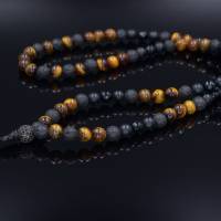Herren Halskette aus Edelsteinen Tigerauge Onyx Achat Lava Tigerauge und Zirkonia mit Knotenverschluss, Länge 70 cm Bild 1