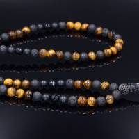 Herren Halskette aus Edelsteinen Tigerauge Onyx Achat Lava Tigerauge und Zirkonia mit Knotenverschluss, Länge 70 cm Bild 3