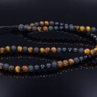Herren Halskette aus Edelsteinen Tigerauge Onyx Achat Lava Tigerauge und Zirkonia mit Knotenverschluss, Länge 70 cm Bild 4