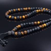Herren Halskette aus Edelsteinen Tigerauge Onyx Achat Lava Tigerauge und Zirkonia mit Knotenverschluss, Länge 70 cm Bild 5