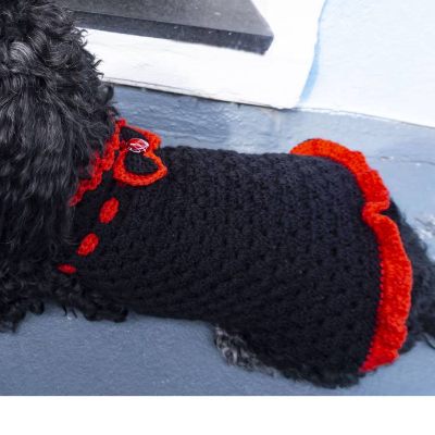 Häkelanleitung für das Hundekleid schwarz/rot Schleife...