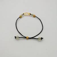 Leder-Perlen-Armband schwarz gold transparent mit Gold-Ornament Fisch, variabel Bild 4
