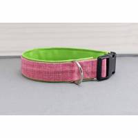 Hundehalsband mit Muster, meliert, rosa und weiß, mit Kunstleder in hellgrün, pink, grün, modern, Hund, Halsband Bild 1