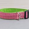Hundehalsband mit Muster, meliert, rosa und weiß, mit Kunstleder in hellgrün, pink, grün, modern, Hund, Halsband Bild 2