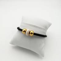 Leder-Perlen-Armband schwarz gold natur 20 cm Bild 10