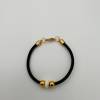 Leder-Perlen-Armband schwarz gold natur 20 cm Bild 2